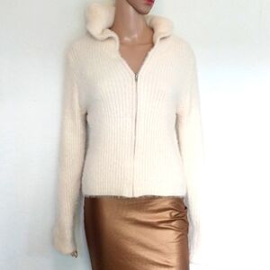 TRUTH Sweater Hoodie Ivory Cream Eyelashed Zip Up by REPUBLIC  Size Medium